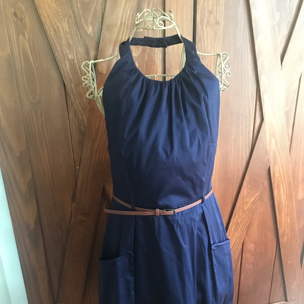 Calvin Klein Halter Dress Navy w/ Pockets and Belt size 14